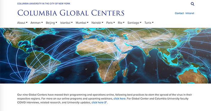 Screenshot of Columbia Global Centers home page.