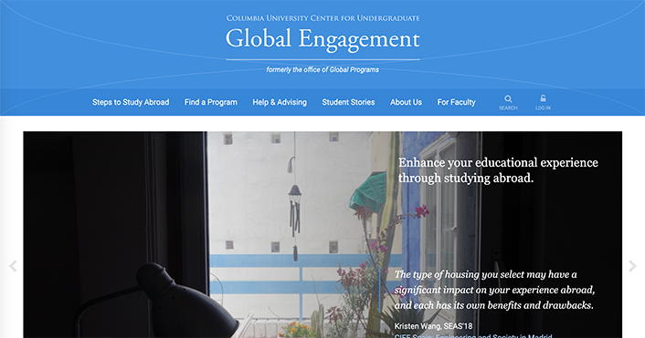 Screenshot of the home page of Columbia's Center for Undergraduate Global Engagement.