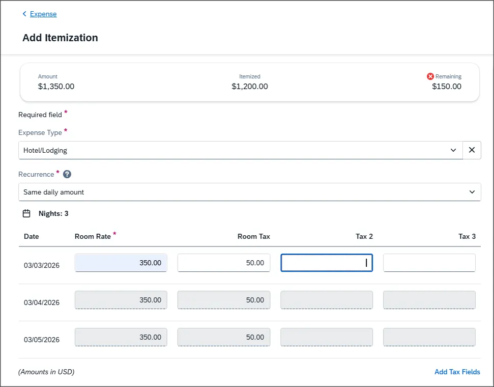 Itemize same daily rate