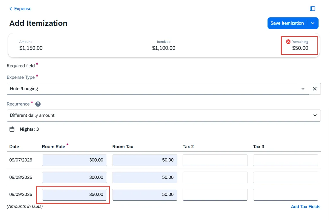 Itemize Different Daily Rate.