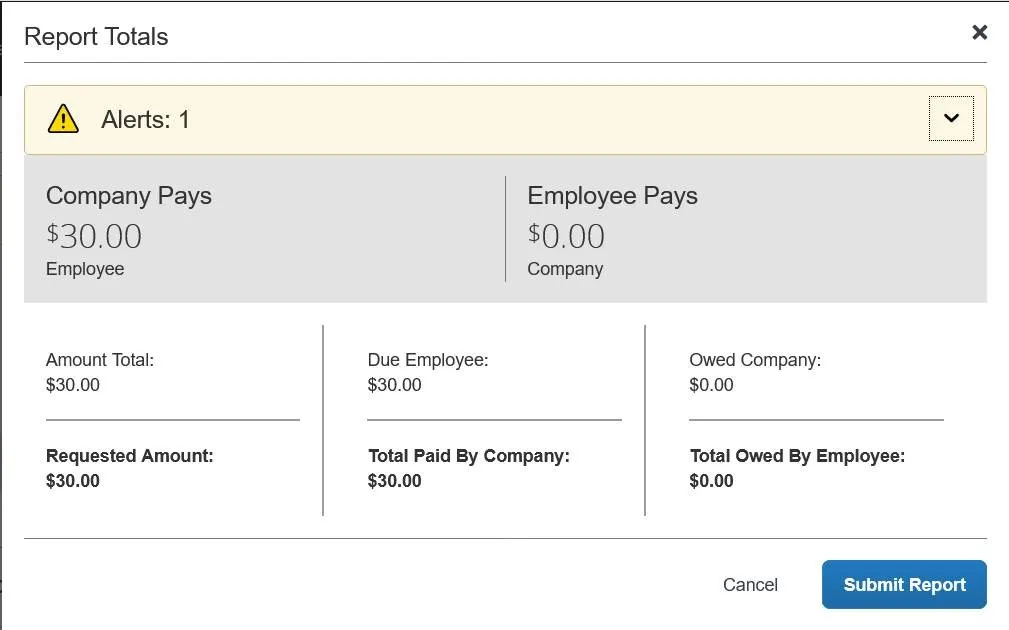 Screen shot of report totals window.