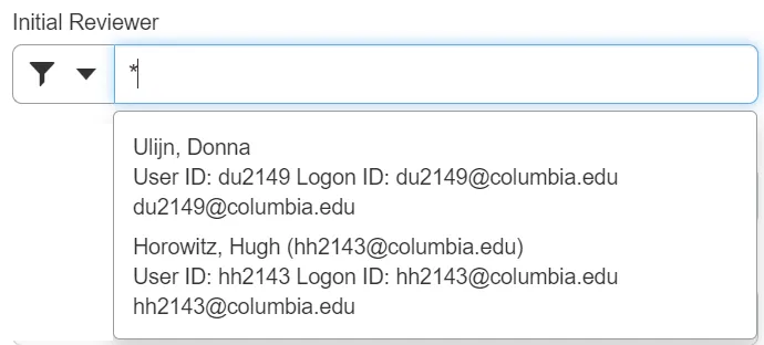 Screenshot of Initial Reviewer page in Concur.