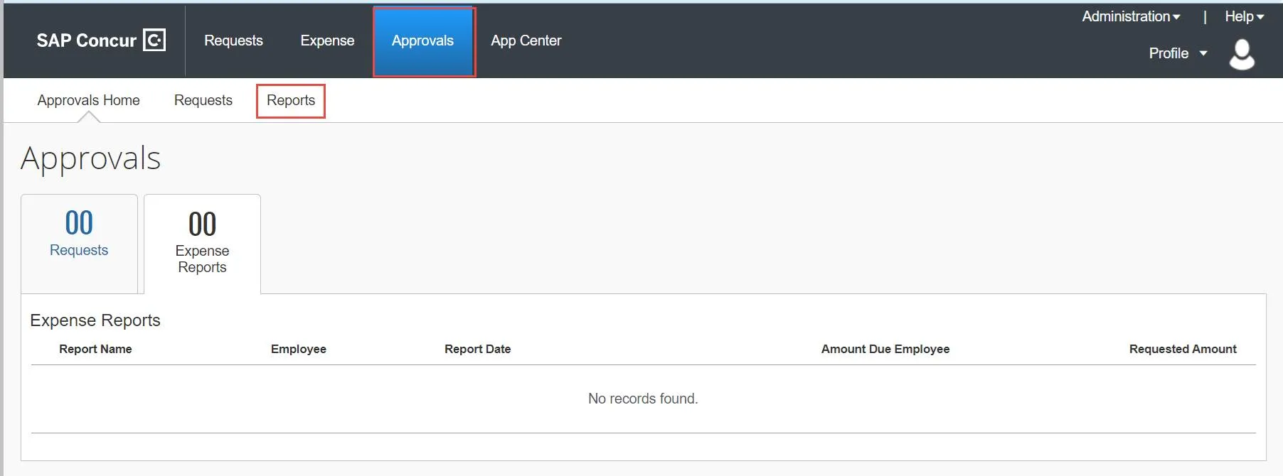 Screenshot of Approvals queue in Concur.