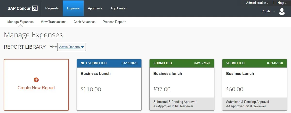 click on expense tab