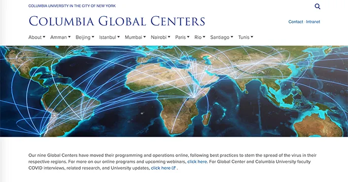 Screenshot of Columbia Global Centers home page.