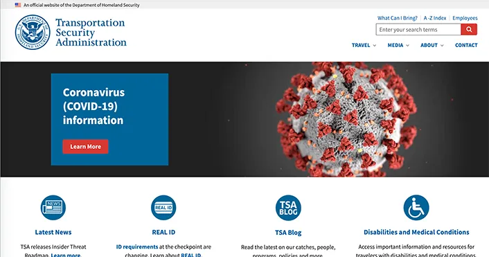 Screenshot of the home page of the TSA.