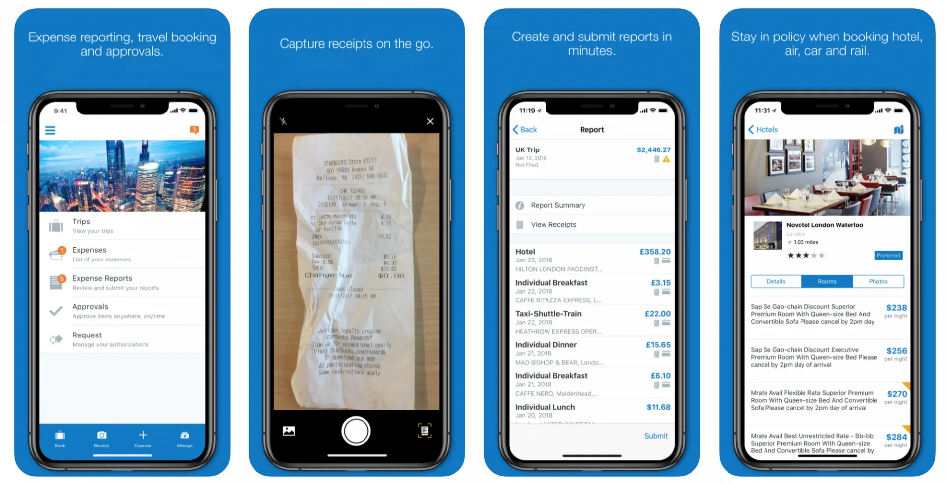 Screenshot of Concur Mobile App functionality.